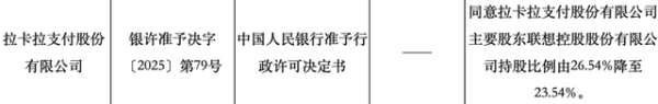 火配资 拉卡拉支付最大股东股份减少3%